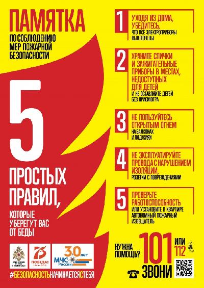 Памятка по соблюдению мер пожарной безопасности